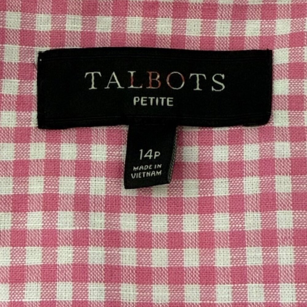 Talbots Women's Classic Summer Pink Blazer Gingham Plaid Linen Blend Sz 14P NWOT - Picture 12 of 13